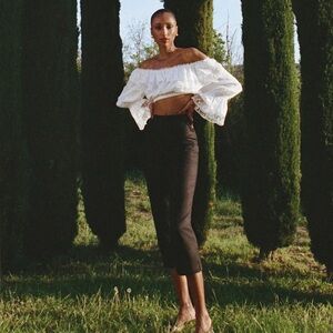 REFORMATION Petra Linen Low Rise Pedal Pusher Pants 8